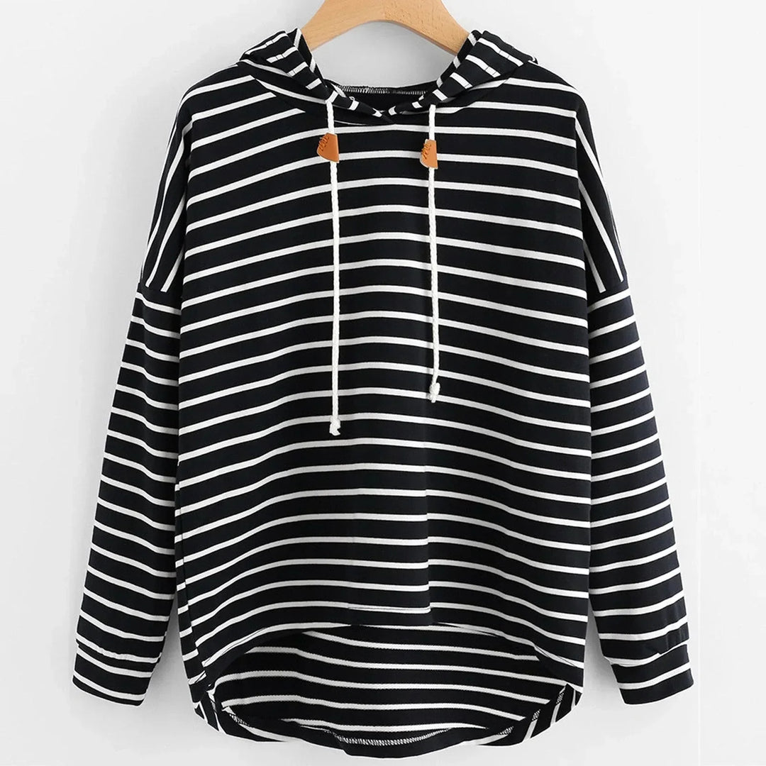 Gestreifter Kapuzenpullover für Damen - Bequemer Hoodie-Schwarz-S-Luzern Mode