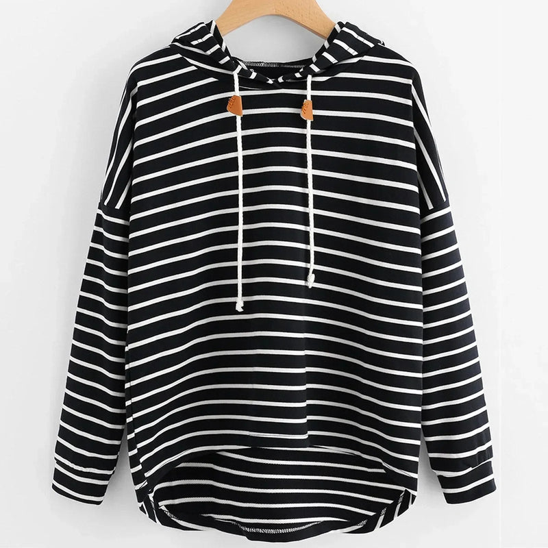 Gestreifter Kapuzenpullover für Damen - Bequemer Hoodie-Schwarz-S-Luzern Mode