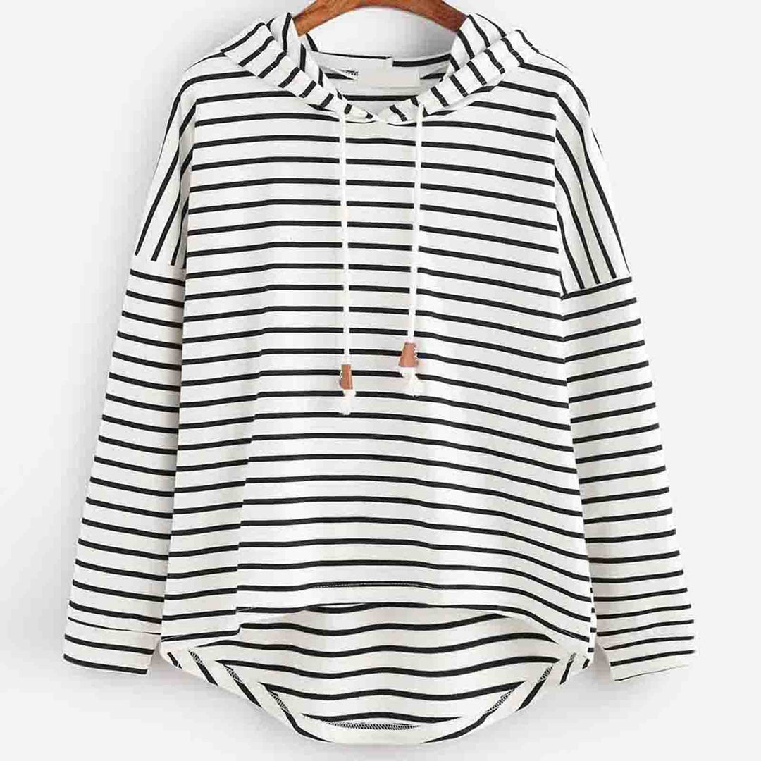 Gestreifter Kapuzenpullover für Damen - Bequemer Hoodie-Weiß-S-Luzern Mode