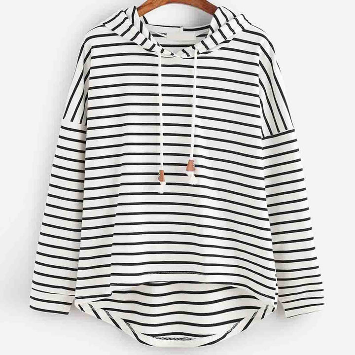 Gestreifter Kapuzenpullover für Damen - Bequemer Hoodie-Weiß-S-Luzern Mode