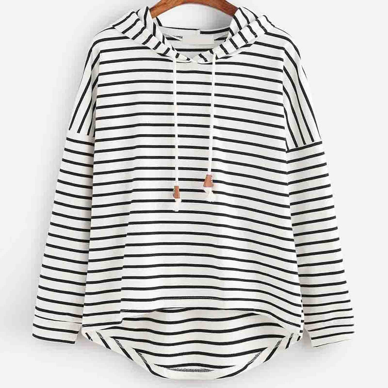 Gestreifter Kapuzenpullover für Damen - Bequemer Hoodie-Weiß-S-Luzern Mode
