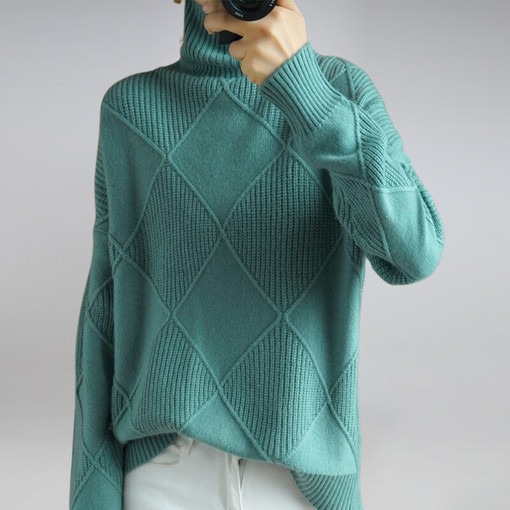 Hochwertiger Damen Strickpullover mit Rollkragen Design-Blau-S-Luzern Mode