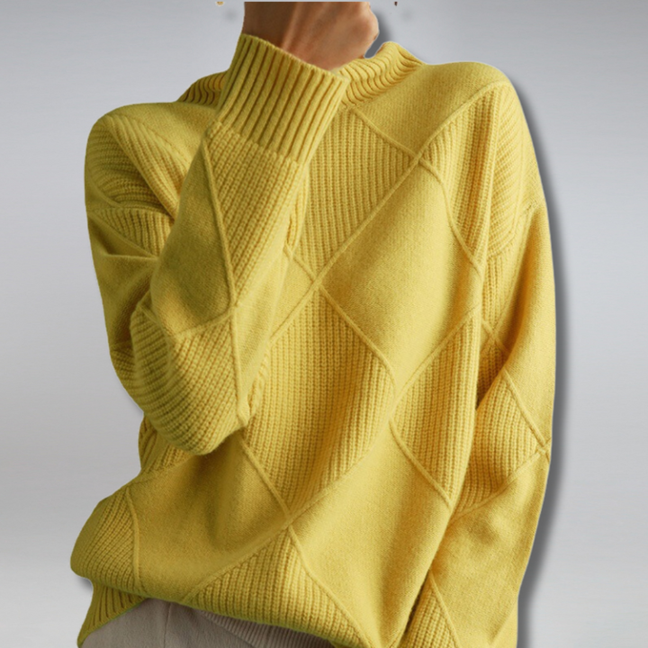 Hochwertiger Damen Strickpullover mit Rollkragen Design-Gelb-S-Luzern Mode