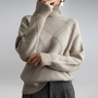 Hochwertiger Damen Strickpullover mit Rollkragen Design-Grau-S-Luzern Mode