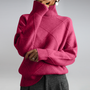 Hochwertiger Damen Strickpullover mit Rollkragen Design-Rosa-S-Luzern Mode