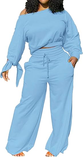 Damen Zweiteiler Set: Lässiges Off-Shoulder Outfit-Blau-S-Luzern Mode