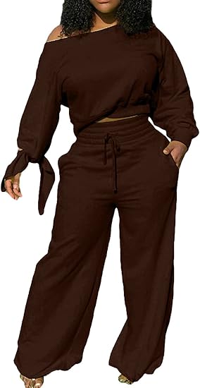 Damen Zweiteiler Set: Lässiges Off-Shoulder Outfit-Braun-S-Luzern Mode