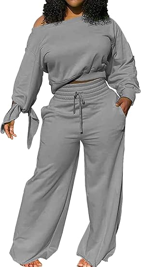 Damen Zweiteiler Set: Lässiges Off-Shoulder Outfit-Grau-S-Luzern Mode