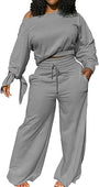 Damen Zweiteiler Set: Lässiges Off-Shoulder Outfit-Grau-S-Luzern Mode
