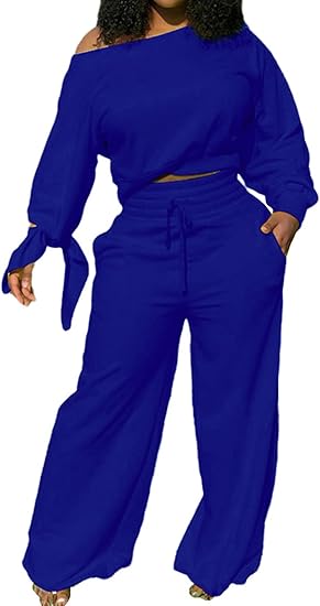Damen Zweiteiler Set: Lässiges Off-Shoulder Outfit-Neonblau-S-Luzern Mode