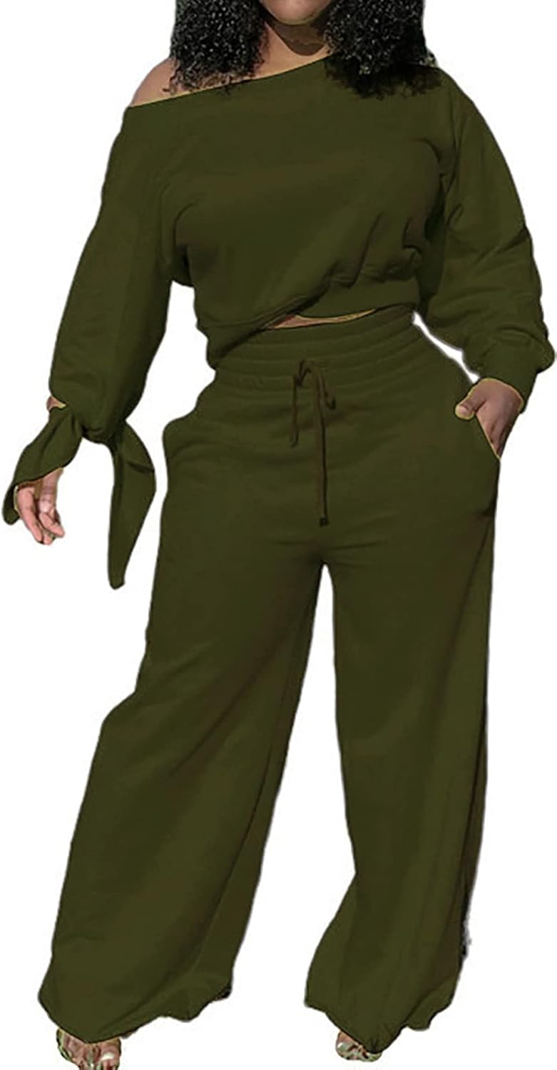 Damen Zweiteiler Set: Lässiges Off-Shoulder Outfit-Olivgrün-S-Luzern Mode