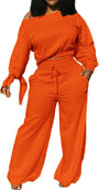 Damen Zweiteiler Set: Lässiges Off-Shoulder Outfit-Orange-S-Luzern Mode