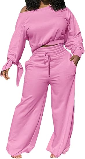 Damen Zweiteiler Set: Lässiges Off-Shoulder Outfit-Rosa-S-Luzern Mode