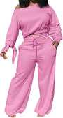 Damen Zweiteiler Set: Lässiges Off-Shoulder Outfit-Rosa-S-Luzern Mode
