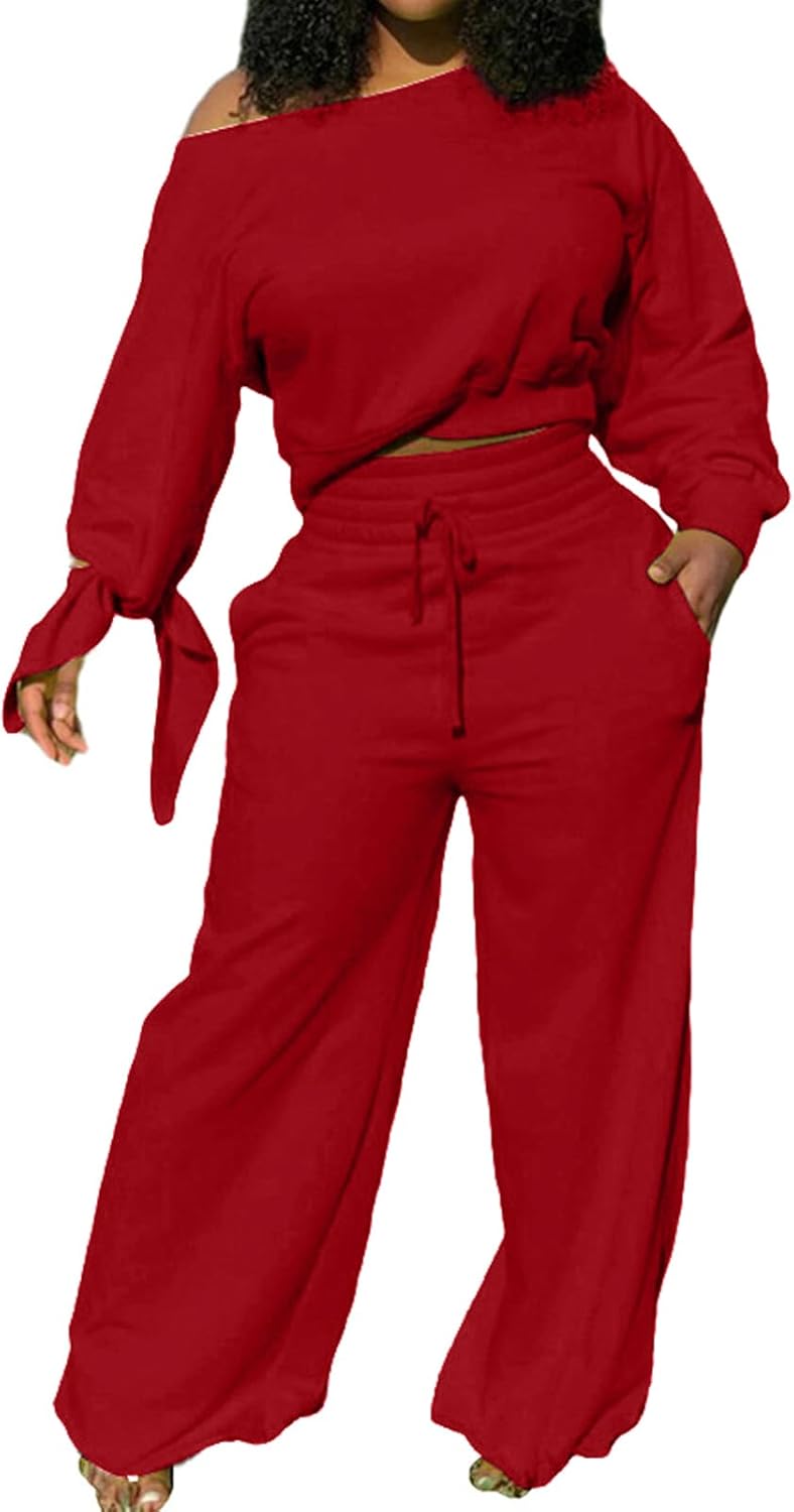 Damen Zweiteiler Set: Lässiges Off-Shoulder Outfit-Rot-S-Luzern Mode