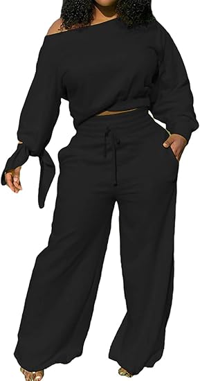 Damen Zweiteiler Set: Lässiges Off-Shoulder Outfit-Schwarz-S-Luzern Mode