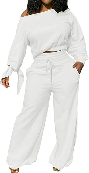 Damen Zweiteiler Set: Lässiges Off-Shoulder Outfit-Weiß-S-Luzern Mode