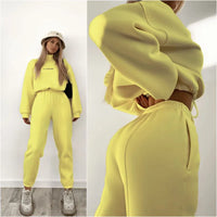 Damen Zweiteiler Set: Bequemer Pullover und Jogginghose-Gelb-XS-Luzern Mode