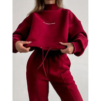 Damen Zweiteiler Set: Bequemer Pullover und Jogginghose-Rot-XS-Luzern Mode