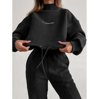 Damen Zweiteiler Set: Bequemer Pullover und Jogginghose-Schwarz-XS-Luzern Mode