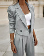 Damen Nadelstreifen Anzug Set - Eleganter Business Look-Grau-S-Luzern Mode