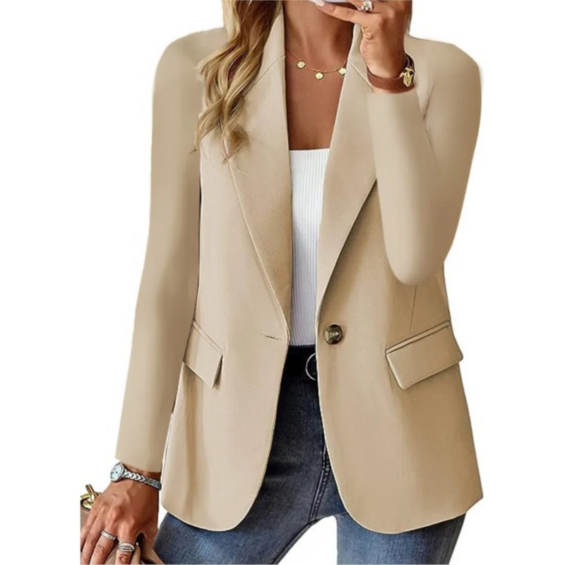 Damen Blazer Elegant Business Casual Anzugjacke Büro-Hellbraun-S-Luzern Mode
