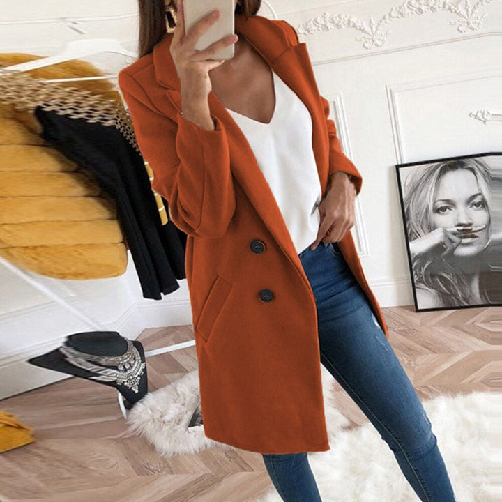 Eleganter Damenmantel mit Reverskragen und Knöpfen-Dunkel Orange-S-Luzern Mode