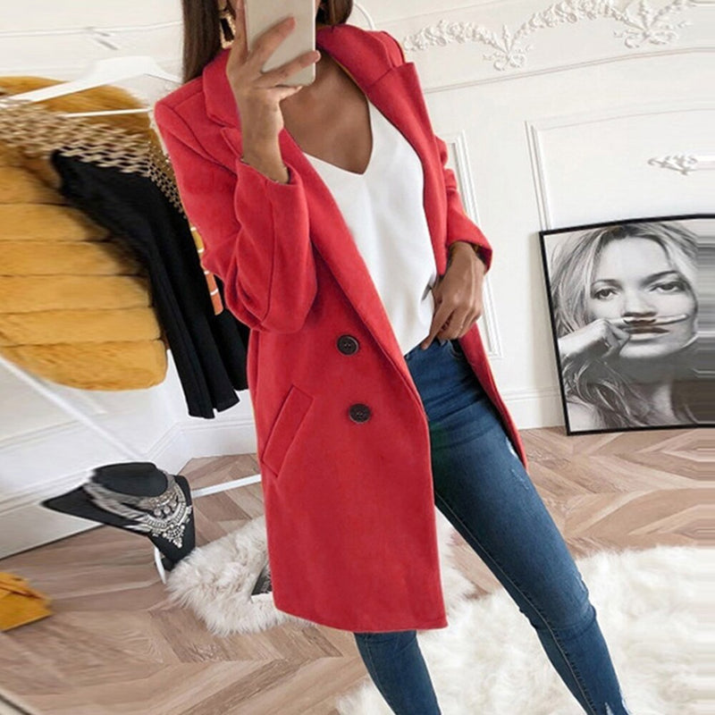 Eleganter Damenmantel mit Reverskragen und Knöpfen-Rot-S-Luzern Mode