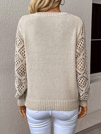 Damen Strickpullover mit Spitzenärmeln und V-Ausschnitt-Luzern Mode