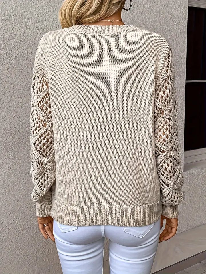 Damen Strickpullover mit Spitzenärmeln und V-Ausschnitt-Luzern Mode