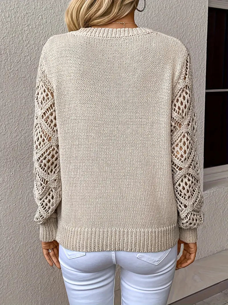 Damen Strickpullover mit Spitzenärmeln und V-Ausschnitt-Luzern Mode