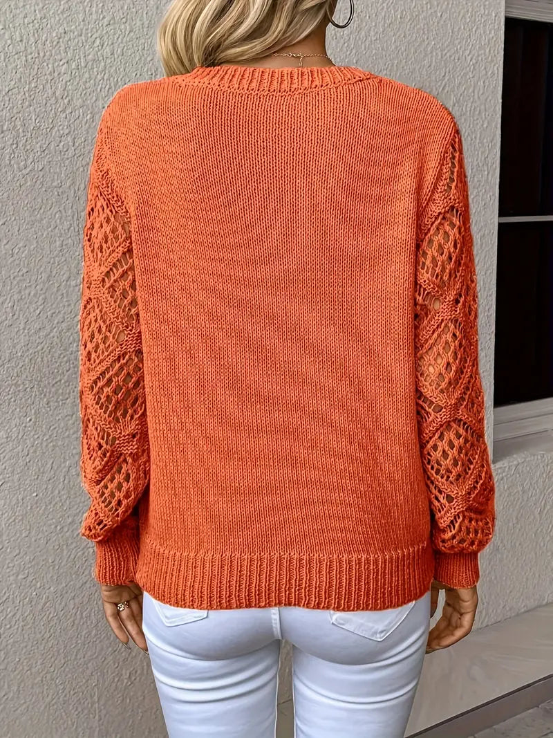 Damen Strickpullover mit Spitzenärmeln und V-Ausschnitt-Luzern Mode