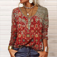 Boho Damenbluse mit Ethno-Muster und Knopfleiste-Rot-S-Luzern Mode