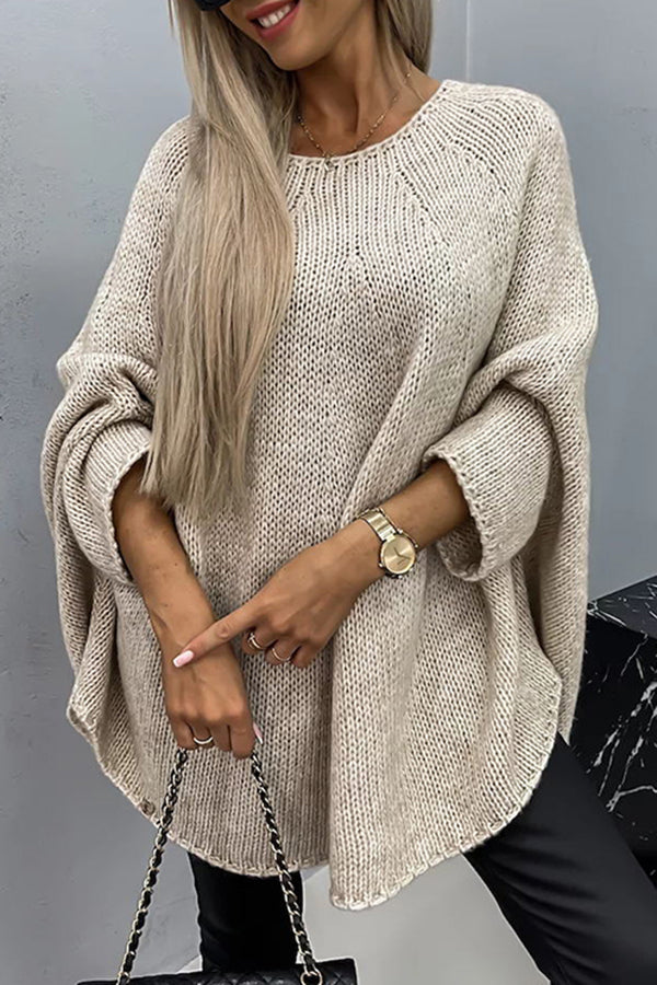 Damen Oversize Strickpullover mit Rundhalsausschnitt kaufen-Beige-S-Luzern Mode