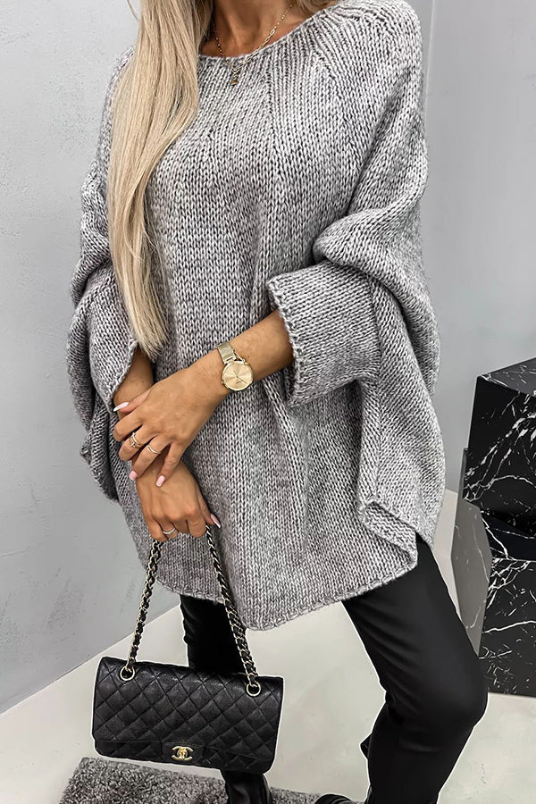 Damen Oversize Strickpullover mit Rundhalsausschnitt kaufen-Grau-S-Luzern Mode