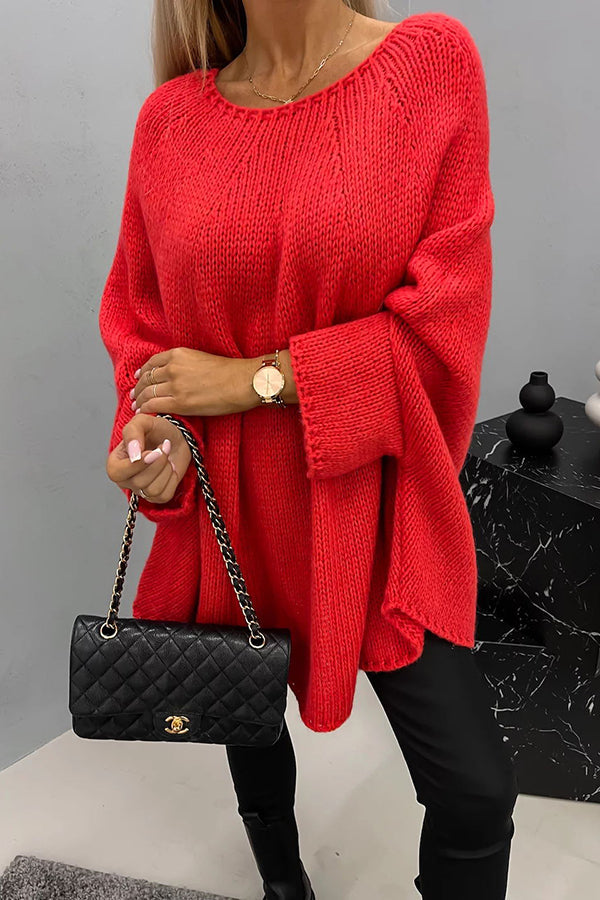 Damen Oversize Strickpullover mit Rundhalsausschnitt kaufen-Rot-S-Luzern Mode
