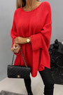 Damen Oversize Strickpullover mit Rundhalsausschnitt kaufen-Rot-S-Luzern Mode
