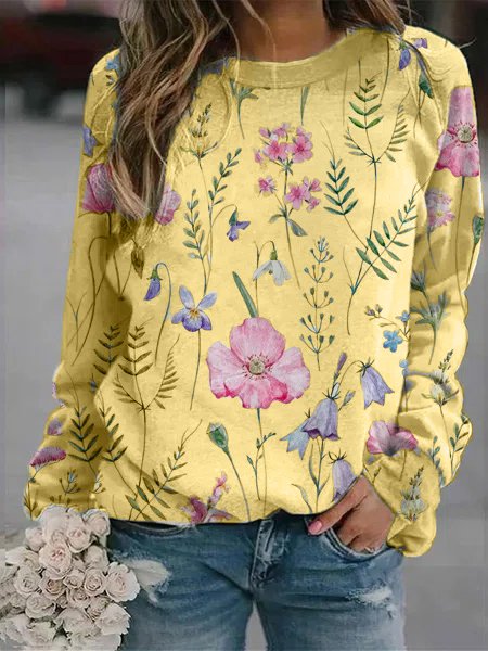 Damen Langarmshirt mit Blumenmuster - Bequem & Modisch-Gelb-S-Luzern Mode
