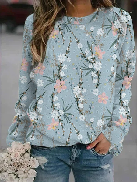Damen Langarmshirt mit Blumenmuster - Bequem & Modisch-Grau-S-Luzern Mode