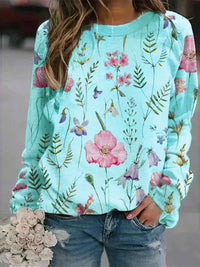 Damen Langarmshirt mit Blumenmuster - Bequem & Modisch-Hellblau-S-Luzern Mode