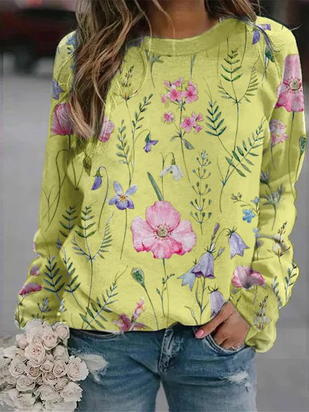 Damen Langarmshirt mit Blumenmuster - Bequem & Modisch-Hellgrün-S-Luzern Mode