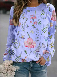 Damen Langarmshirt mit Blumenmuster - Bequem & Modisch-Lila-S-Luzern Mode