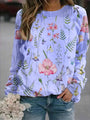 Damen Langarmshirt mit Blumenmuster - Bequem & Modisch-Lila-S-Luzern Mode