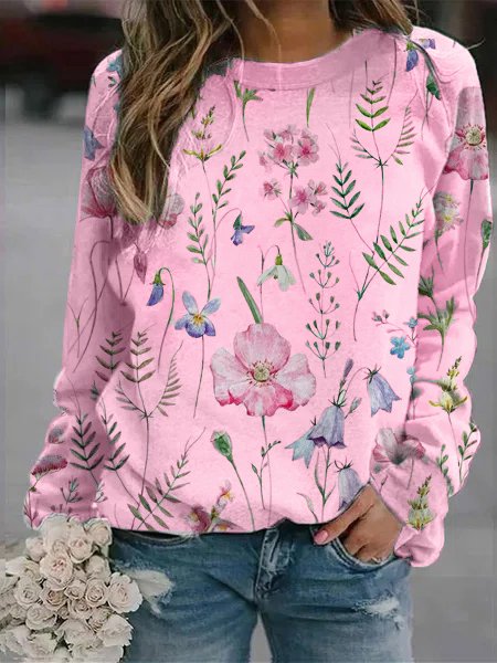 Damen Langarmshirt mit Blumenmuster - Bequem & Modisch-Rosa-S-Luzern Mode