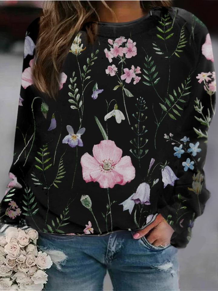 Damen Langarmshirt mit Blumenmuster - Bequem & Modisch-Schwarz-S-Luzern Mode