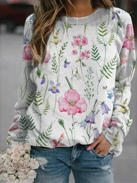 Damen Langarmshirt mit Blumenmuster - Bequem & Modisch-Weiß-S-Luzern Mode