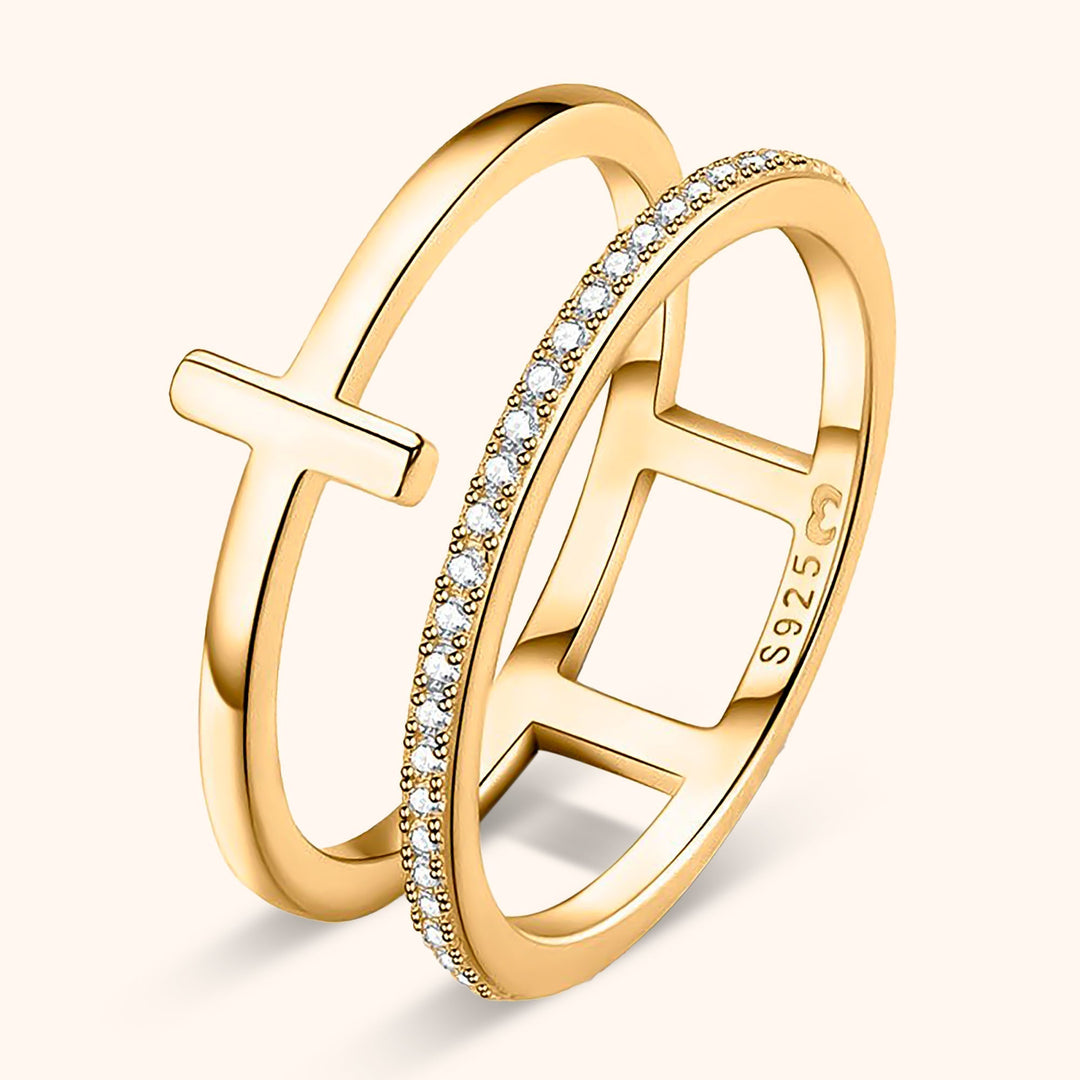 Damenring | Doppelkreuz Sterlingsilber Funkelnd Stilvoll Einzigartig-Gold-5-Luzern Mode
