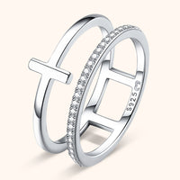 Damenring | Doppelkreuz Sterlingsilber Funkelnd Stilvoll Einzigartig-Silber-5-Luzern Mode