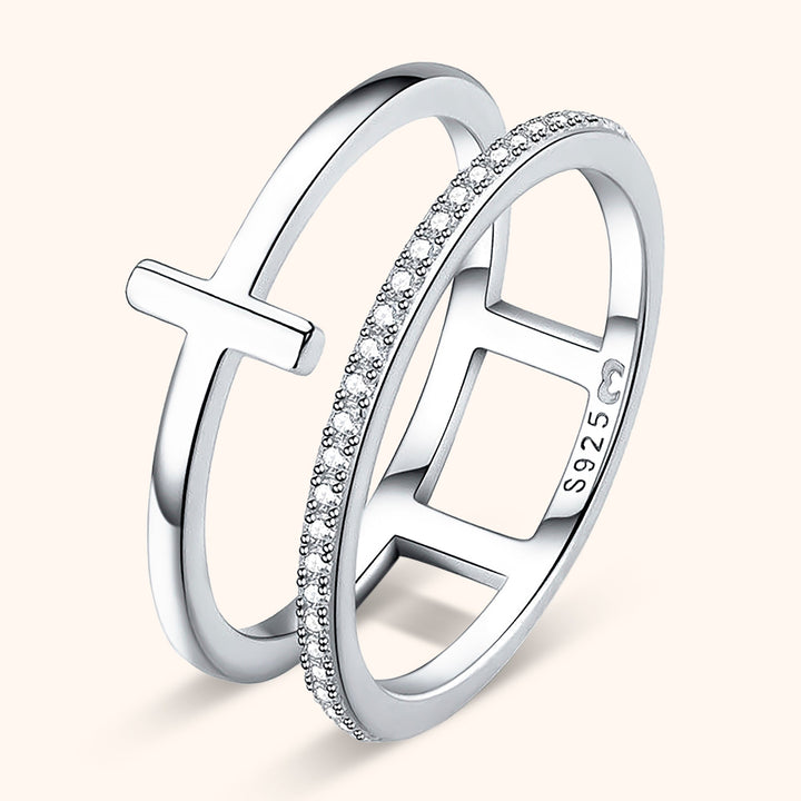 Damenring | Doppelkreuz Sterlingsilber Funkelnd Stilvoll Einzigartig-Silber-5-Luzern Mode