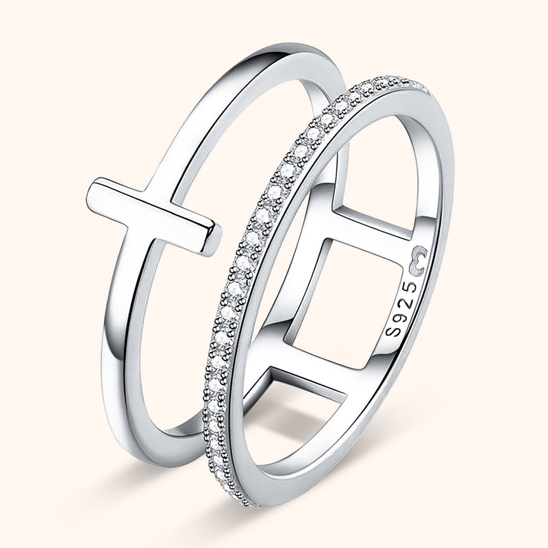 Damenring | Doppelkreuz Sterlingsilber Funkelnd Stilvoll Einzigartig-Silber-5-Luzern Mode